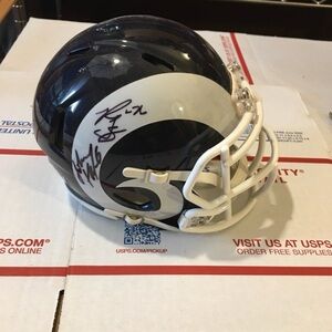 Autographed Blue and White Los Angeles Rams Football mini Helmet